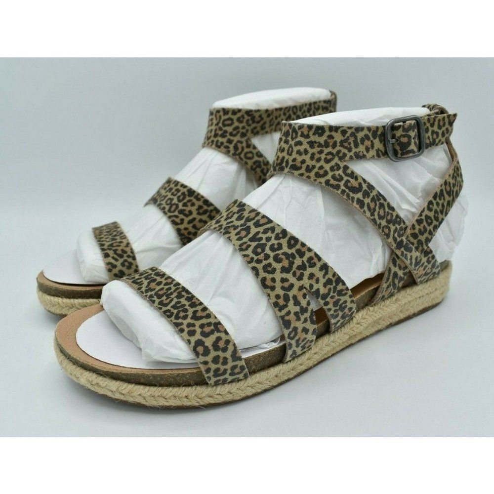 Lucky‎ Brand Womens Size 7.5 Glaina Eyelash Sophia Leopard Suede Wedge Sandal